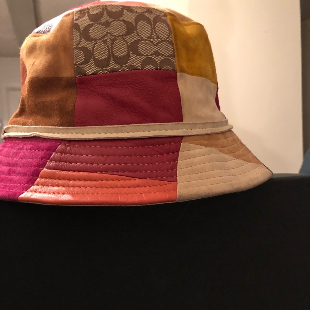 Coach multi-color leather/ suede hat